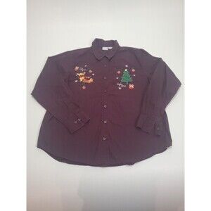 Disney Winne the Pooh Button Up Shirt Holiday "Let Your Light Shine" Large